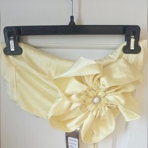Elegant Yellow Satin Crop Top. Halter Style Straps with Flower Detail.